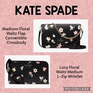 KATE SPADE Floral Waltz Covertible Crossbody & Medium L-Zip Wristlet